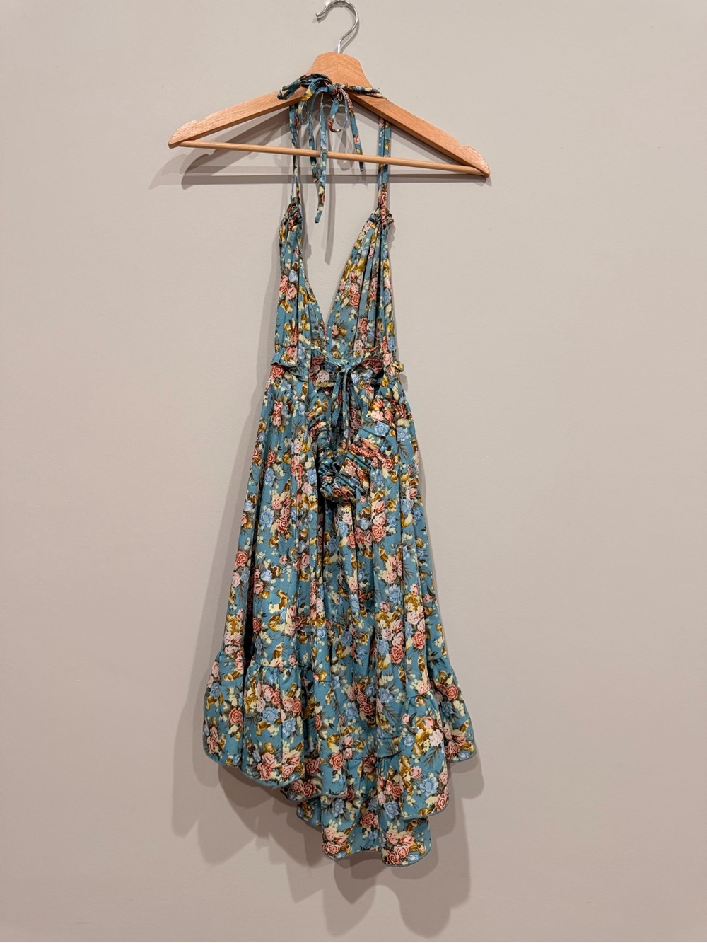 NWOT ✨ Blue Floral V-Neck Spaghetti Strap Mini Dress - Size: S - Picture 10 of 11
